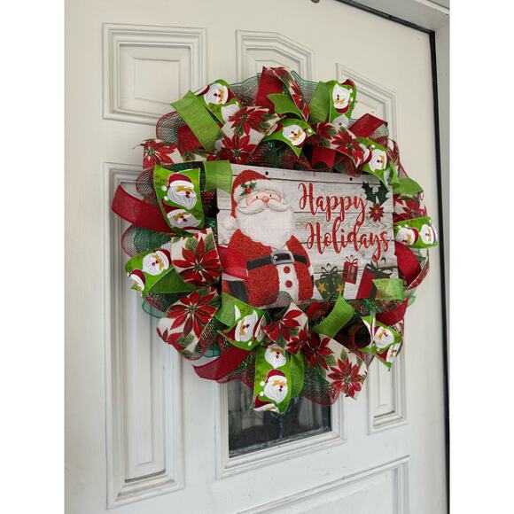 Happy Holidays Santa Wreat Festive Red and Green Christmas Wreath Door Decor xxx - Picture 6 of 8